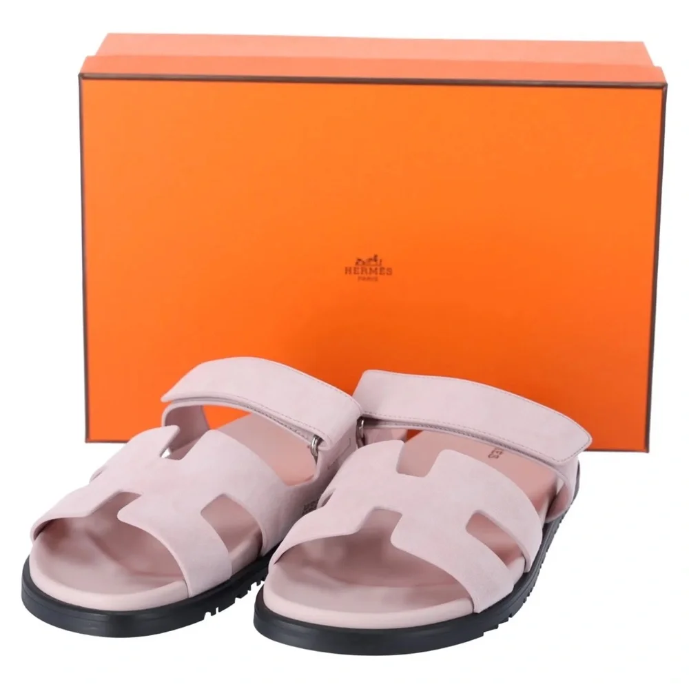 BNIB New Hermes Womens Suede Sandals Chypre Rose Porcelaine Pink - Picture 2 of 5